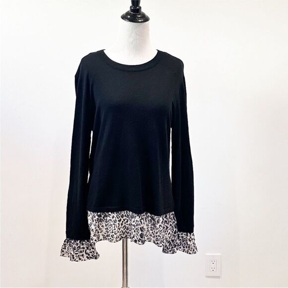 Kachel X Anthropologie | Cashmere Blend Leopard
Ruffle Hem Sweater Black 14 - Picture 4 of 13